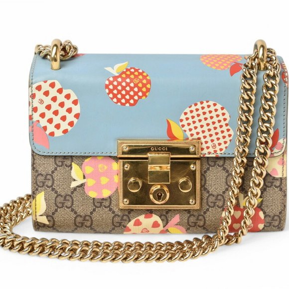 Gucci 2way Shoulder Bag Chain GUCCI GG Supreme Apple Print Brown Beige Blue 4...